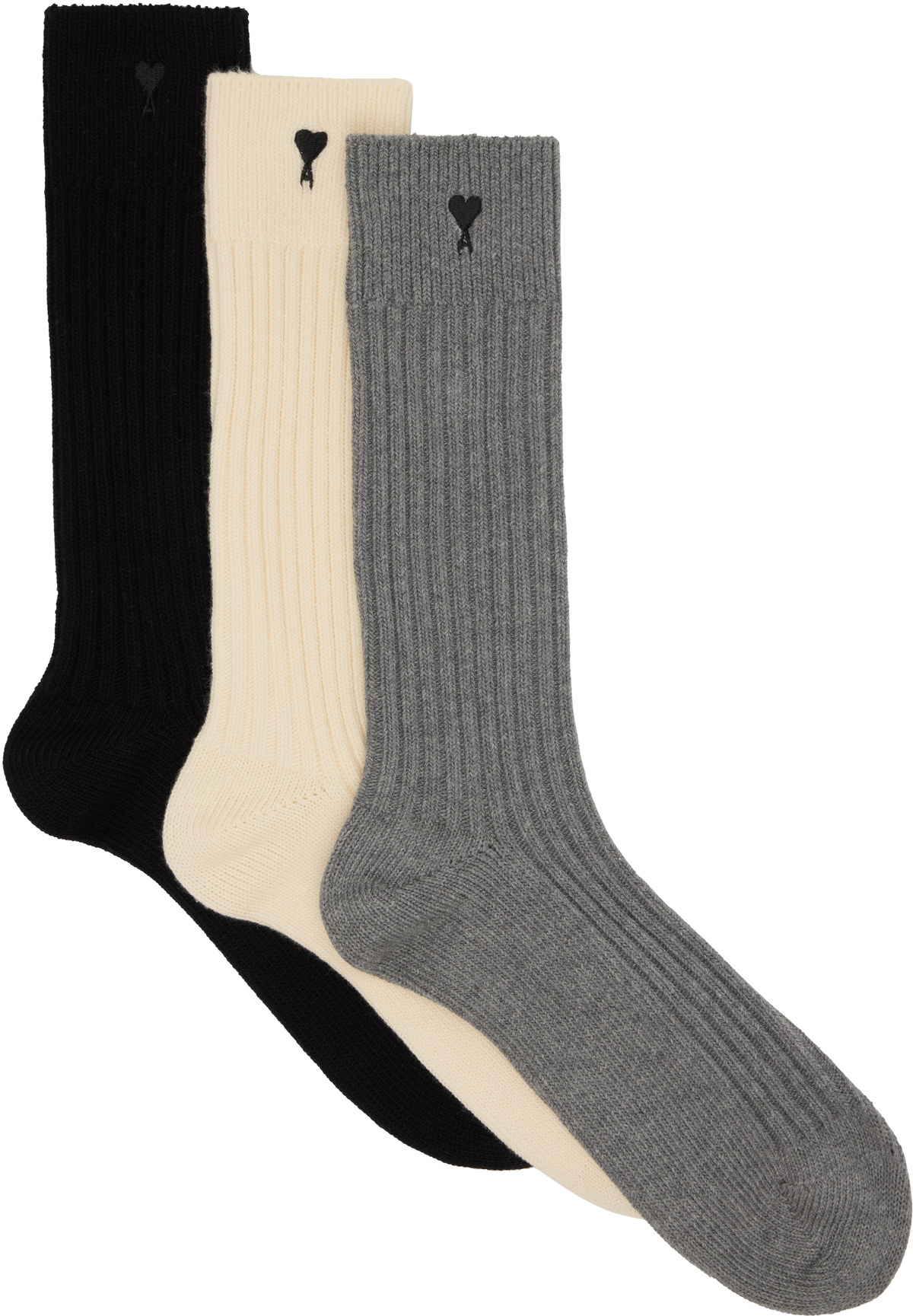 AMI Paris Three-Pack Multicolor Cotton Ami de Coeur Socks