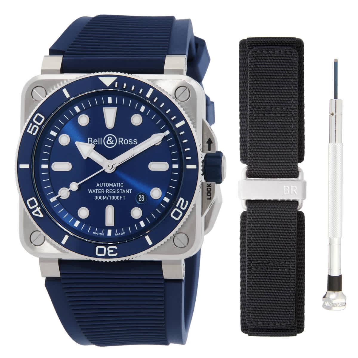 Bell and Ross Diver Automatic Blue Dial Mens Watch BR03A-D-BLU-ST/SRB