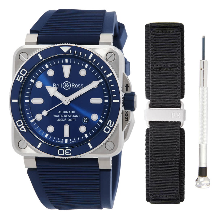 Photo: Bell and Ross Diver Automatic Blue Dial Mens Watch BR03A-D-BLU-ST/SRB
