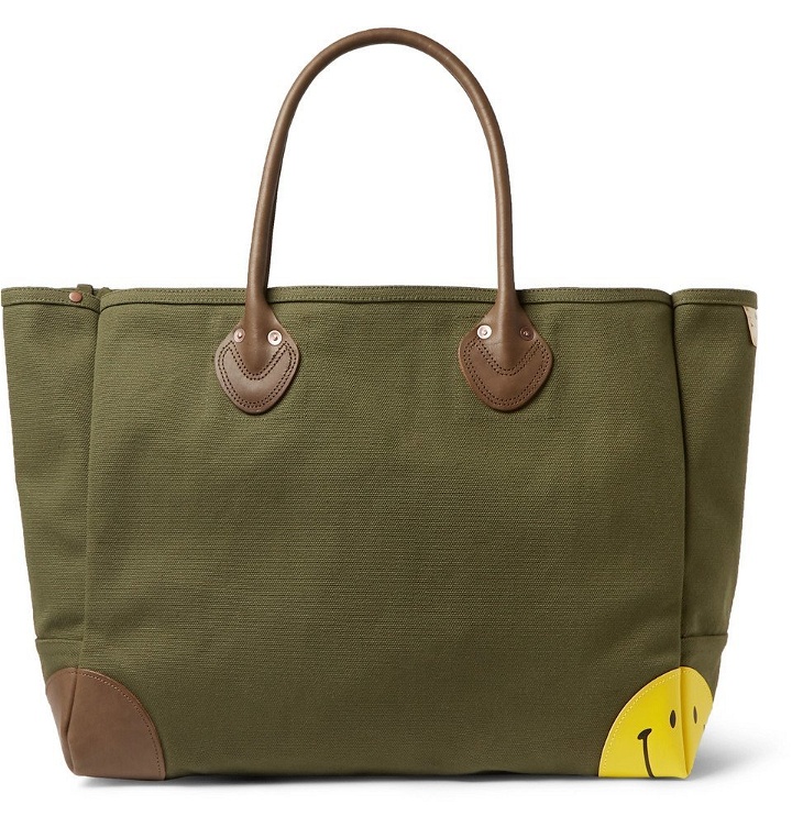 Photo: KAPITAL - Leather-Trimmed Cotton-Canvas Tote Bag - Green