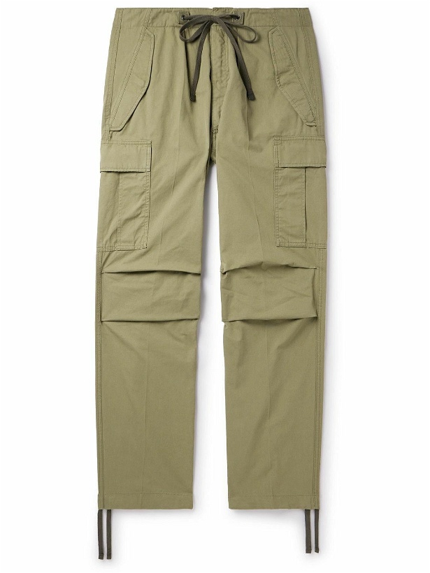Photo: TOM FORD - New Enzyme Straight-Leg Cotton-Twill Drawstring Cargo Trousers - Green