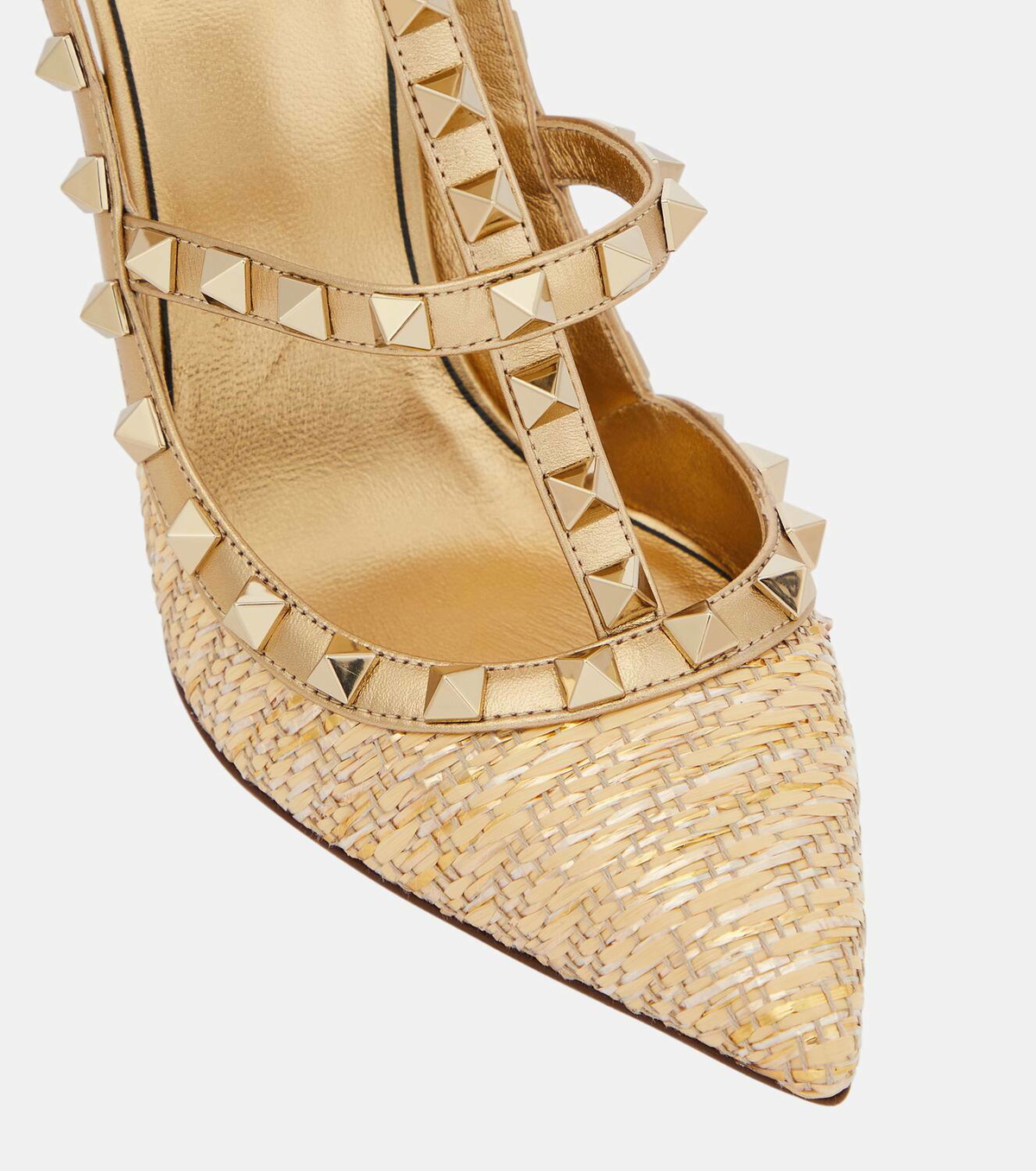 【関税&送料込】Valentino Garavani Gold Leather Rockstuds Ha Rockstud 105 mesh and leather pumps in pink - Valentino