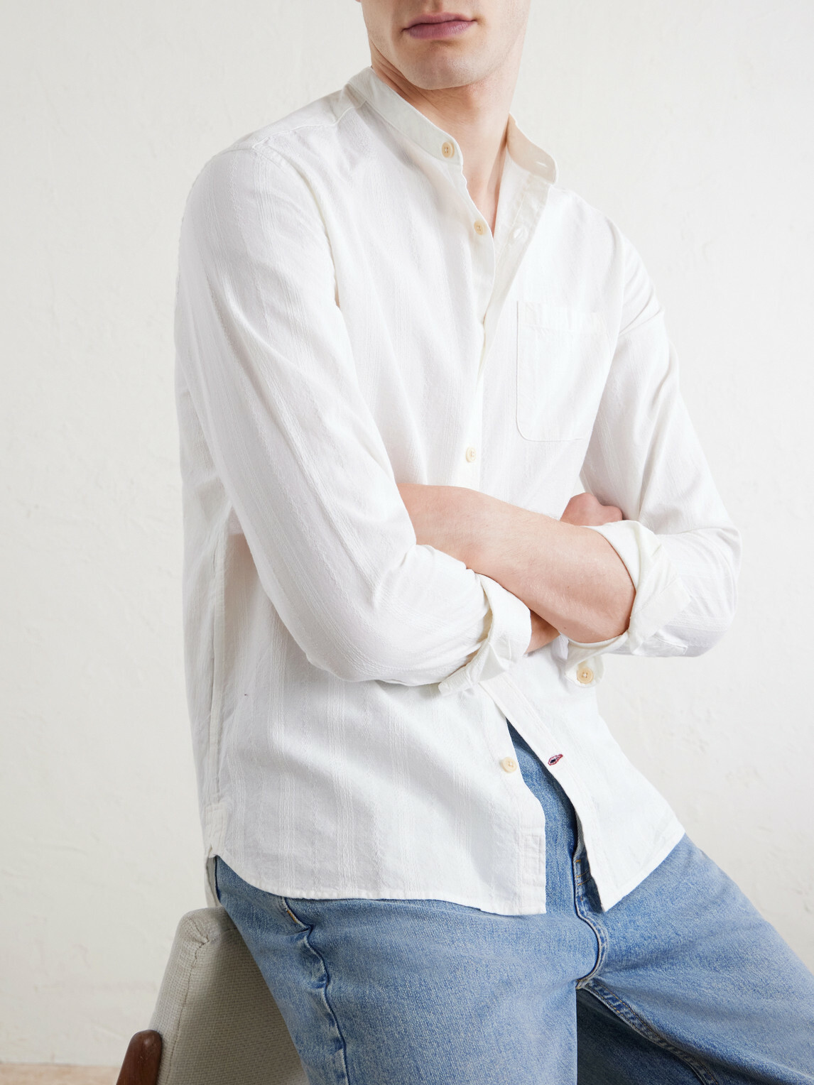 Oliver Spencer - Grandad-Collar Striped Cotton Shirt - White