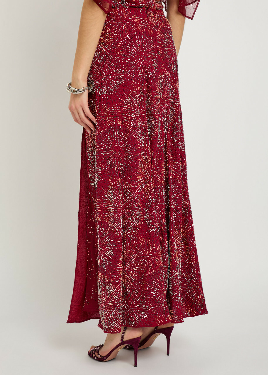 Rabanne Bead-embellished Chiffon Maxi Skirt Red