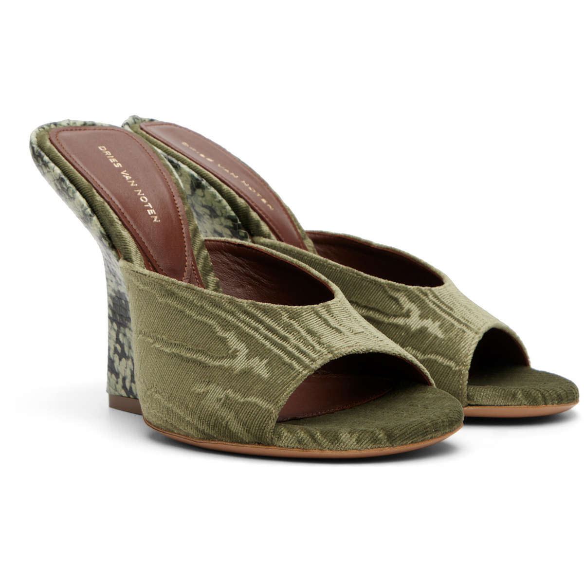 Dries Van Noten Green Velvet Heeled Sandals