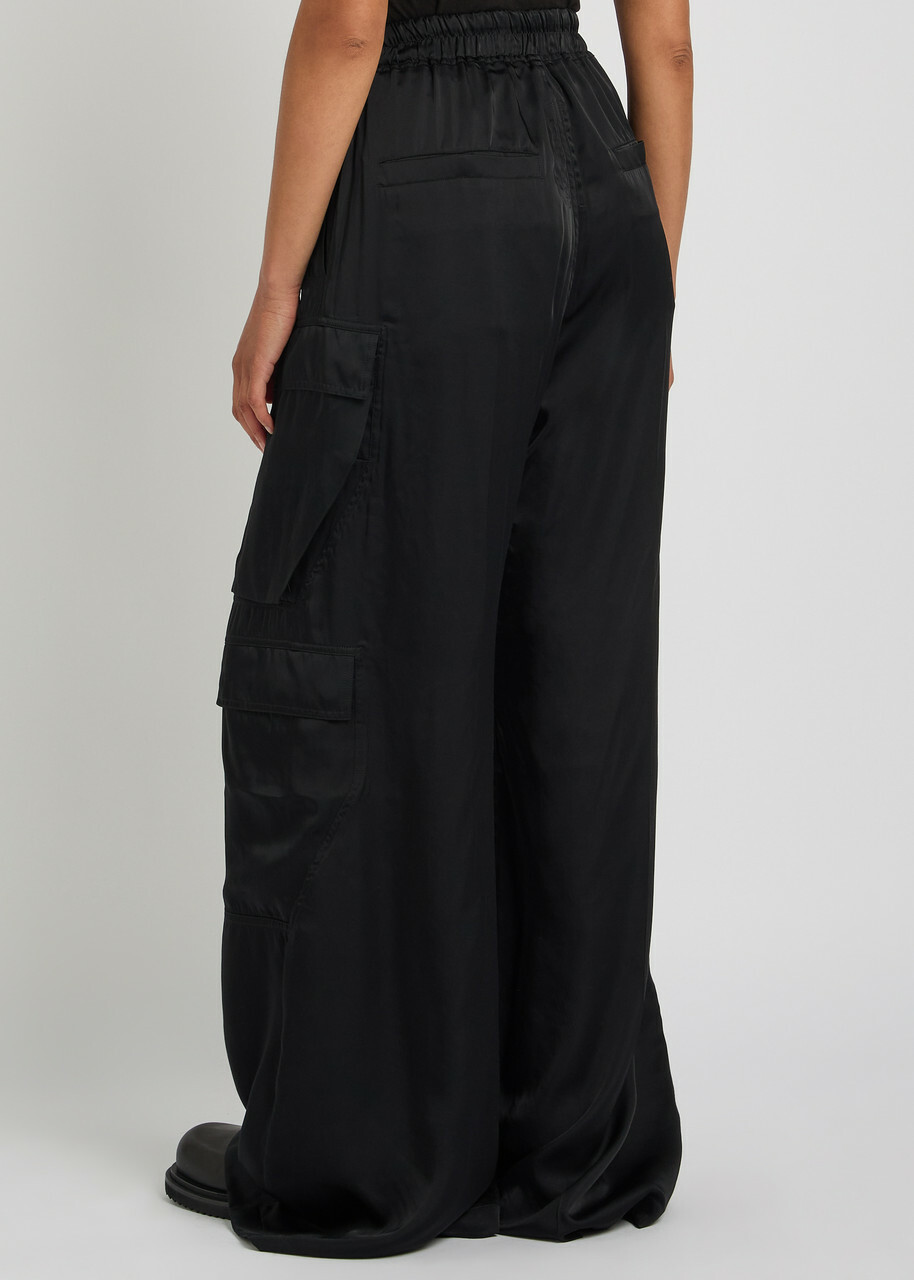 Rick Owens Cargobelas Wide-leg Satin Trousers Black