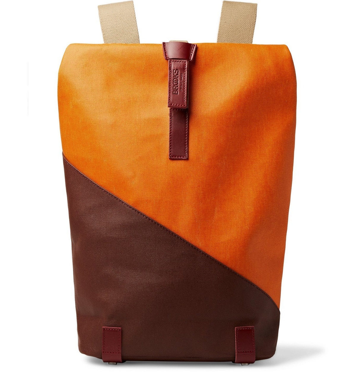 Photo: Brooks England - Pickwick Small Leather-Trimmed Patchwork Coated Cotton-Canvas Backpack - Orange
