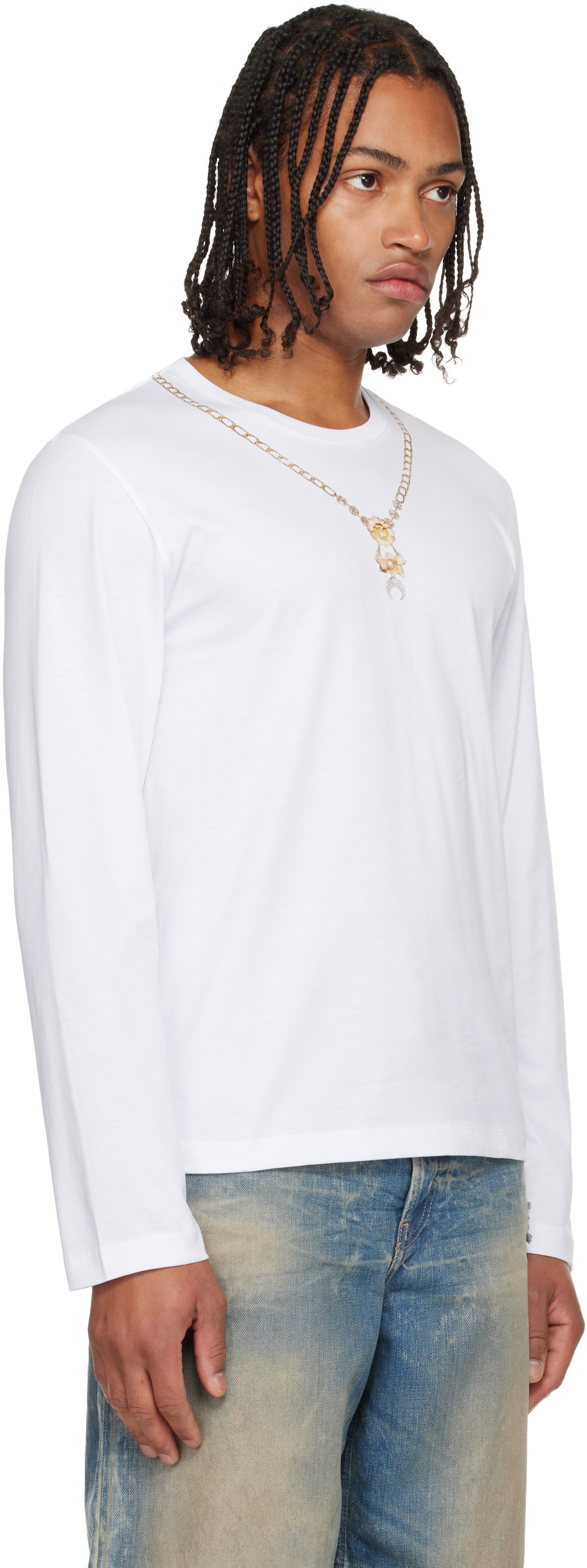 Marine Serre White Trompe L'Œil Jewelry Jersey LS T-Shirt