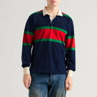 Drake's Men's Middle Stripe Rugby Shirt in Navy/Red/Green