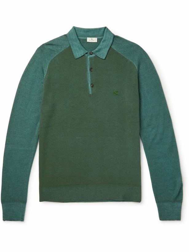 Photo: Etro - Logo-Embroidered Wool Polo Shirt - Green