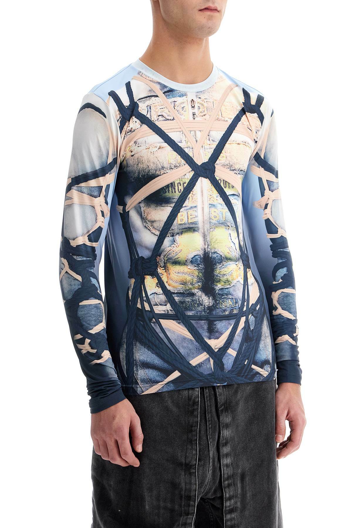 Y PROJECT bondage print t-shirt Blue