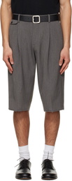 TONYWACK Gray Raw-Cut Wool Pleated Tailored Shorts