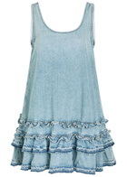 Ganni Frill Denim Mini Dress Light Blue