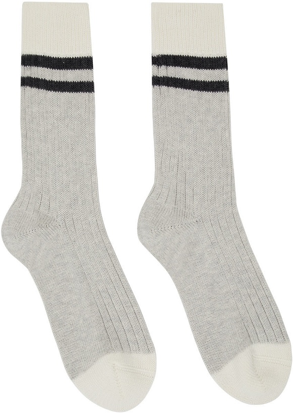 Photo: Brunello Cucinelli Grey & Off-White Cotton Socks