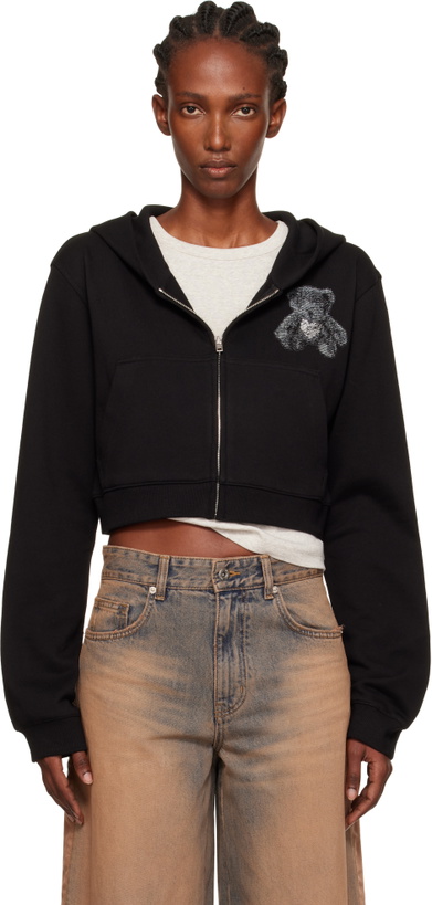 Photo: We11done Black Teddy Bear Slim-Fit Zip-Up Hoodie