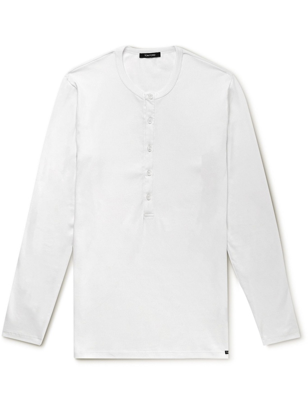 Photo: TOM FORD - Stretch-Cotton Jersey Henley Pyjama T-Shirt - White