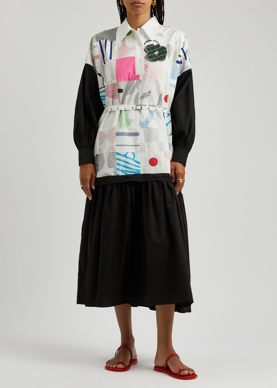 Lovebirds Printed Cotton-poplin Midi Shirt Dress Black