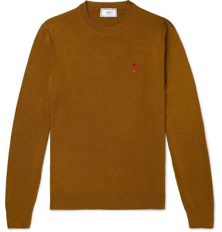 Photo: AMI - Logo-Appliquéd Merino Wool Sweater - Brown