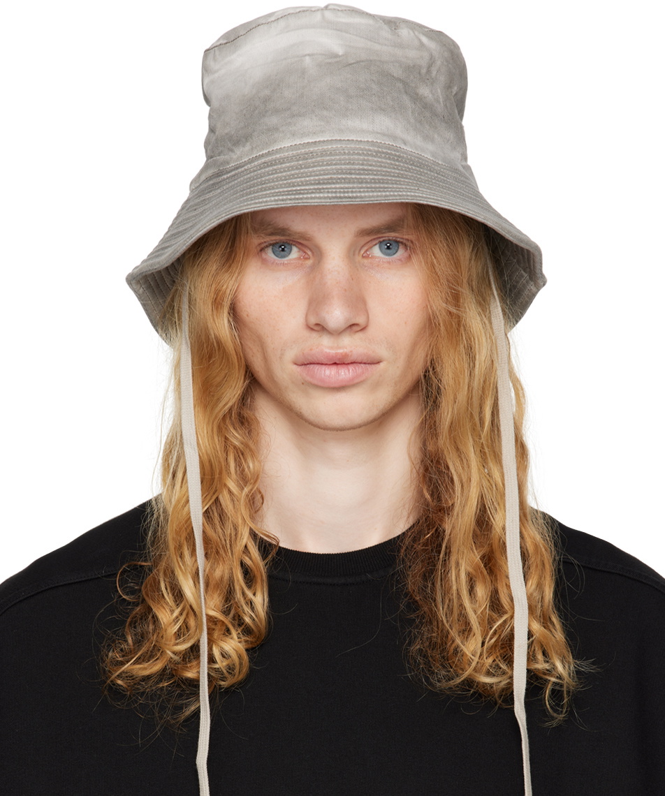 Gray Foil Stretch Denim Gilligan Hat by Rick Owens DRKSHDW