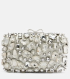 Self-Portrait Crystal-embellished satin clutch