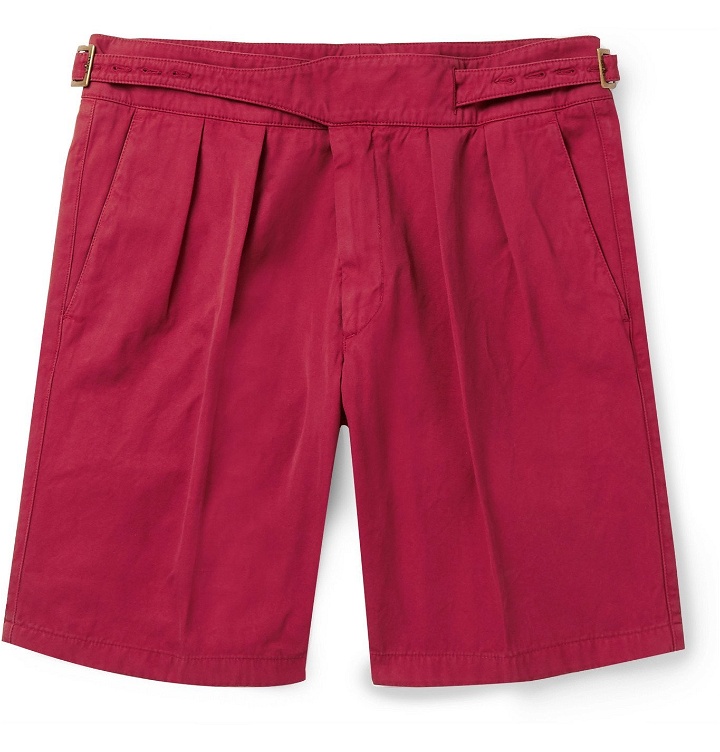 Photo: Rubinacci - Manny Garment-Dyed Pleated Cotton-Twill Shorts - Red