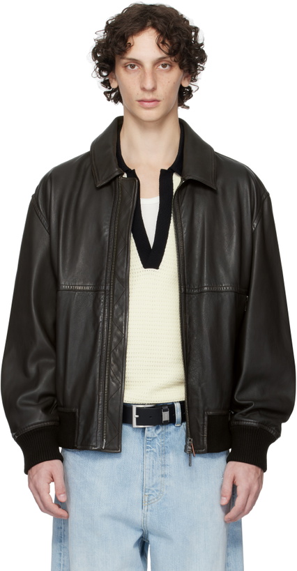 Photo: BOSS Brown Zip Leather Jacket