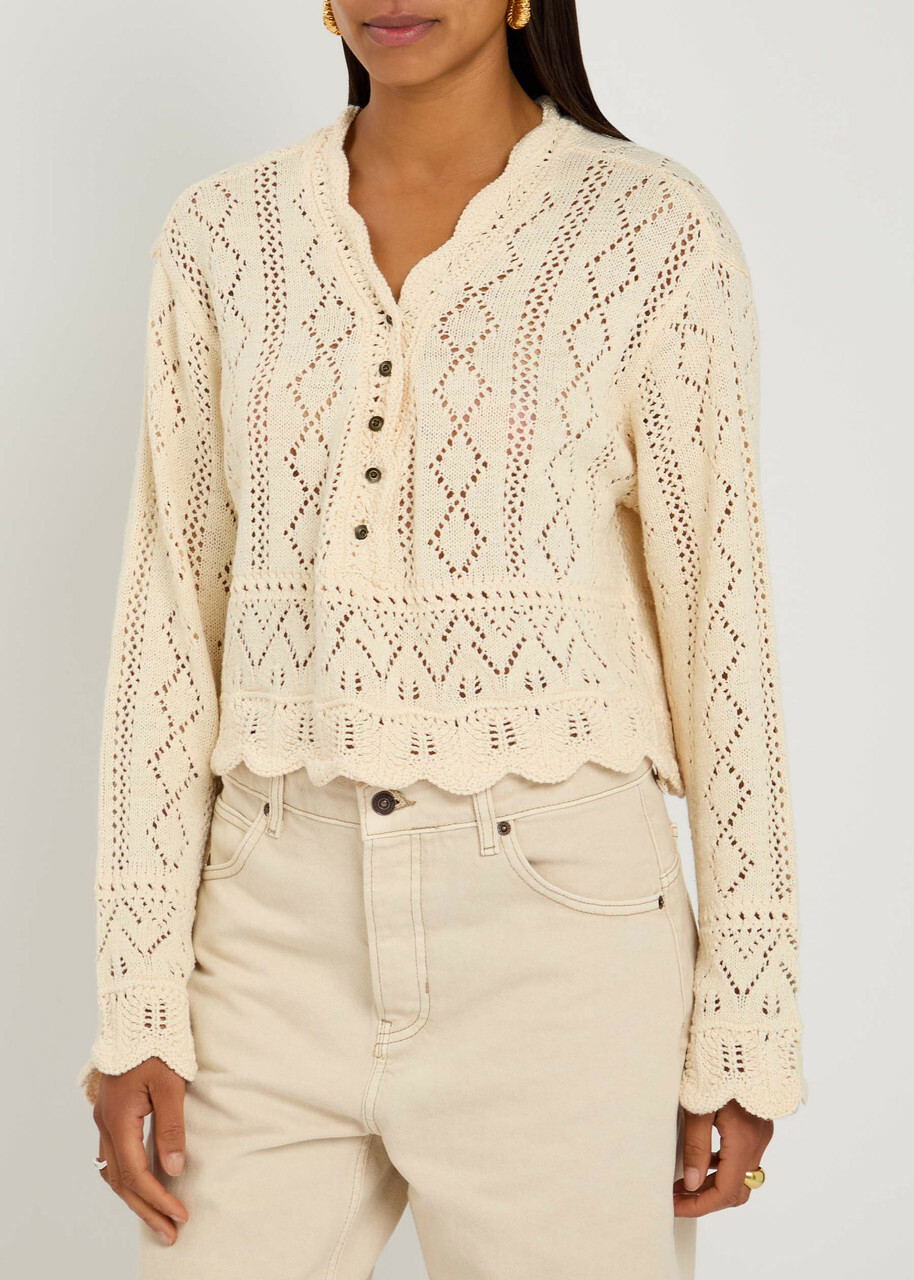Free People Charlotte Pointelle-knit Sweatshirt Cream