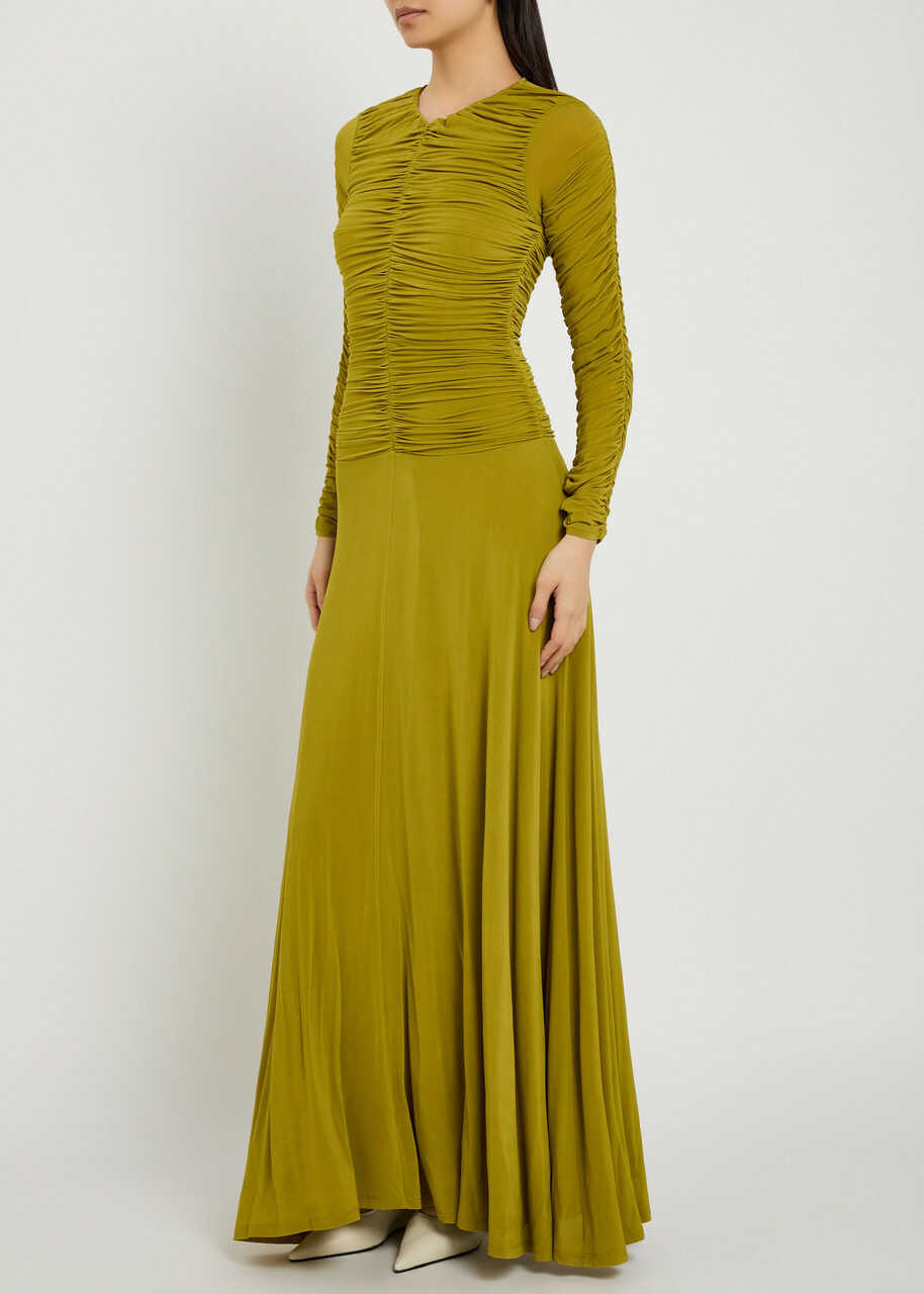 Tove Eira Ruched Stretch-jersey Maxi Dress Green