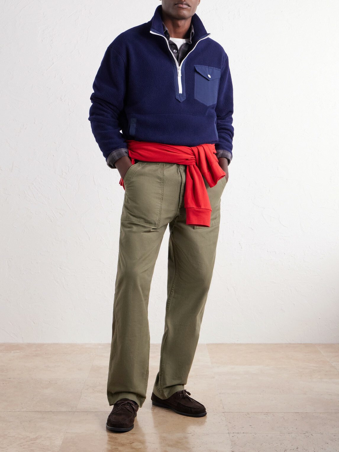 Drake's - Shell-Trimmed Fleece Half-Zip Jacket - Blue