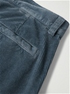 Federico Curradi - Wide-Leg Pleated Cotton-Blend Corduroy Trousers - Blue