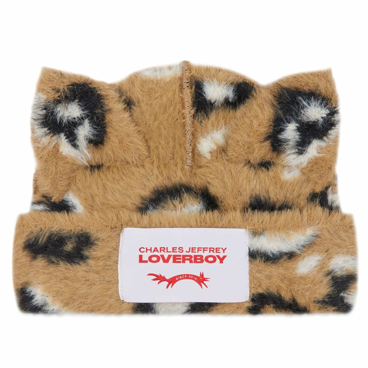Charles Jeffrey Women's Fluffy Chunky Ears Beanie in Brown Leopard