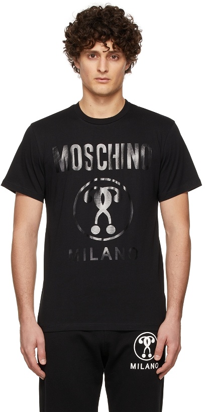 Photo: Moschino Black Double Question Mark Print T-Shirt