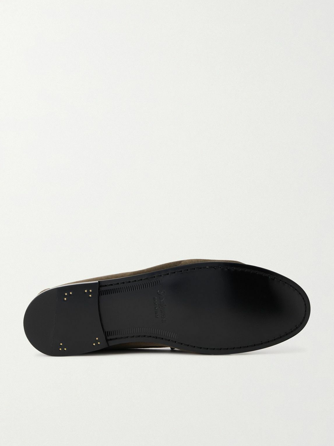 SAINT LAURENT - Le Loafer Monogram Logo-Appliquéd Suede Penny Loafers - Gray