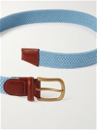 Anderson & Sheppard - 3.5cm Leather-Trimmed Woven Cotton Belt - Blue