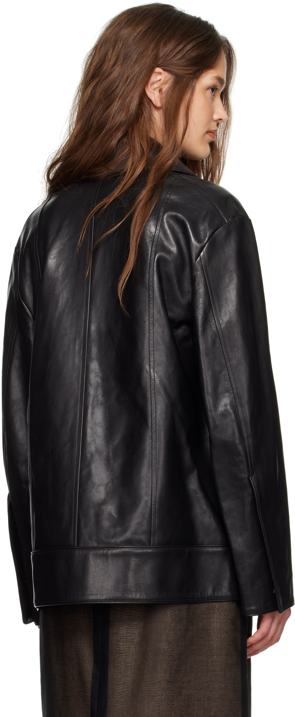 Jil Sander Black Boxy Fit Leather Biker Jacket
