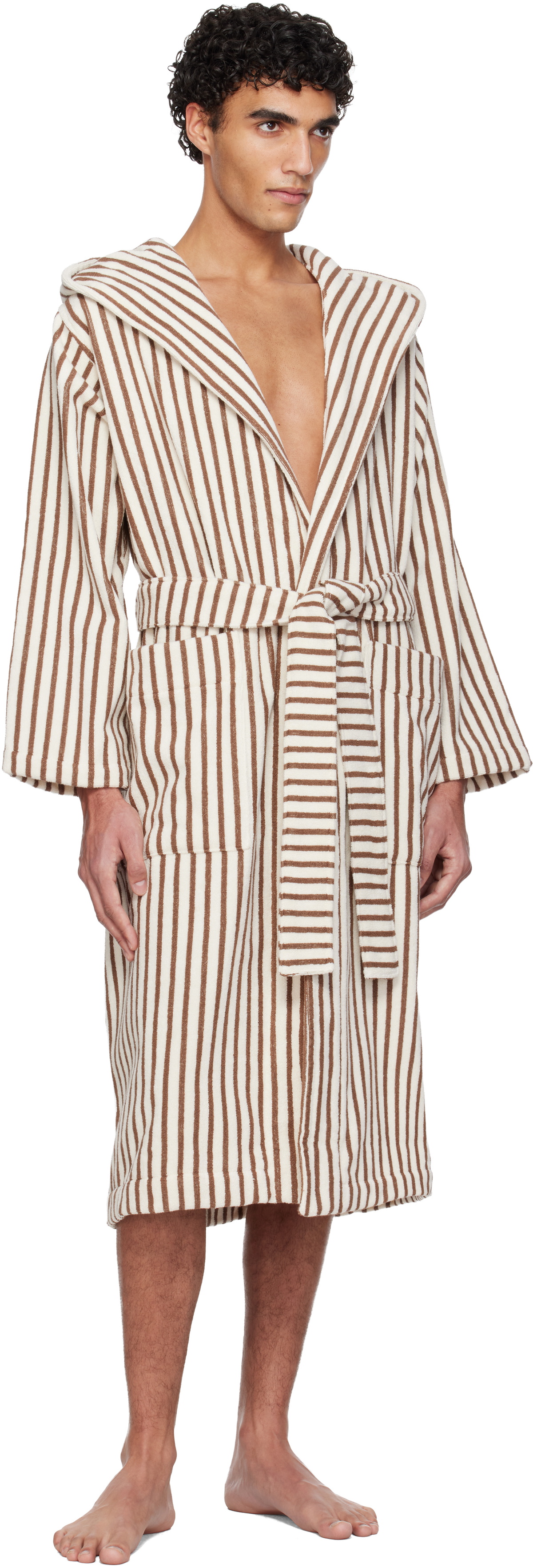 Tekla Off-White & Brown Terry Hooded Bathrobe