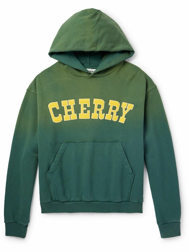 Photo: Cherry Los Angeles - Distressed Logo-Appliquéd Cotton-Jersey Hoodie - Green
