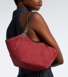 Brunello Cucinelli Monili leather-trimmed raffia-effect tote bag