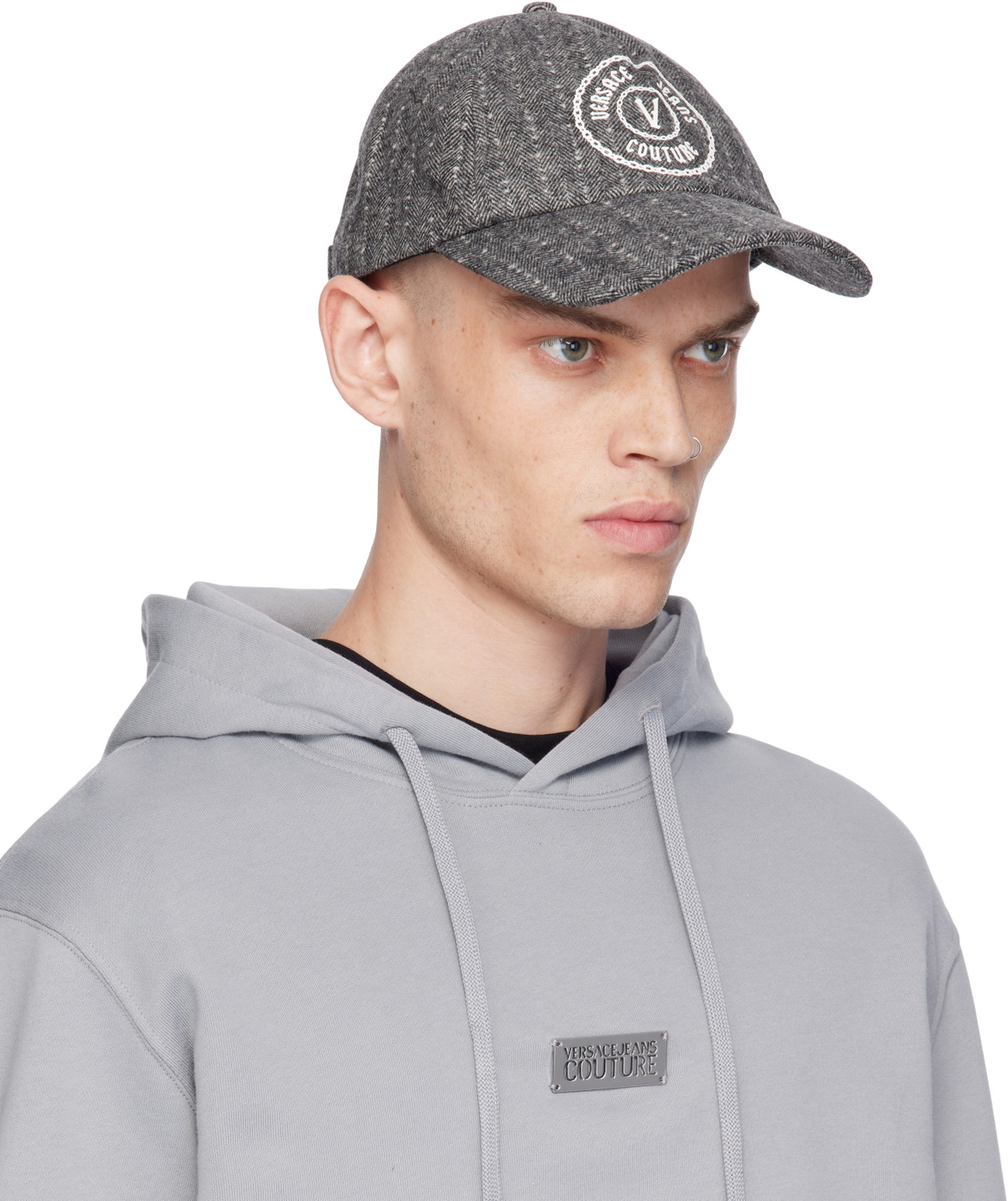 Versace Jeans Couture Gray Pinstripe Baseball Cap