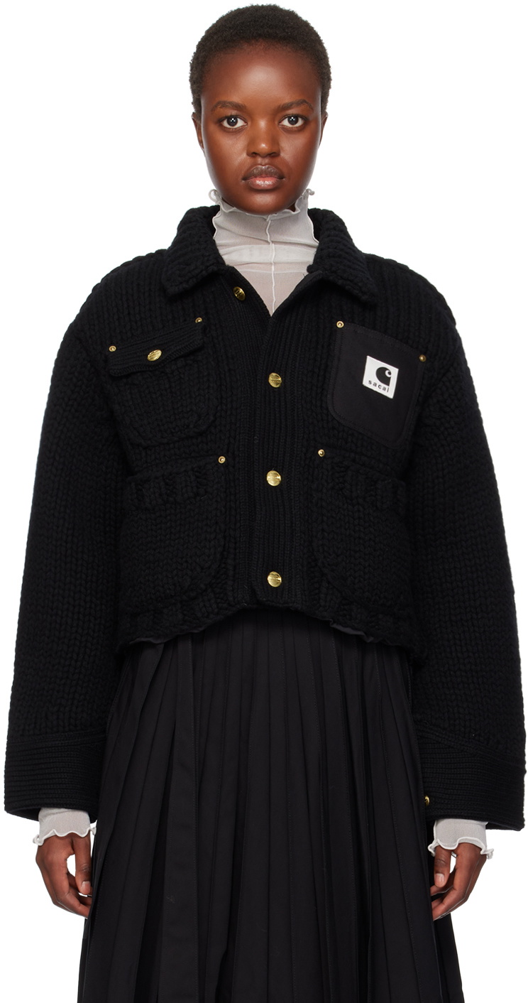 sacai Carhartt ブラック ニットカーディガン sacai Black Carhartt WIP Edition Cardigan Sacai