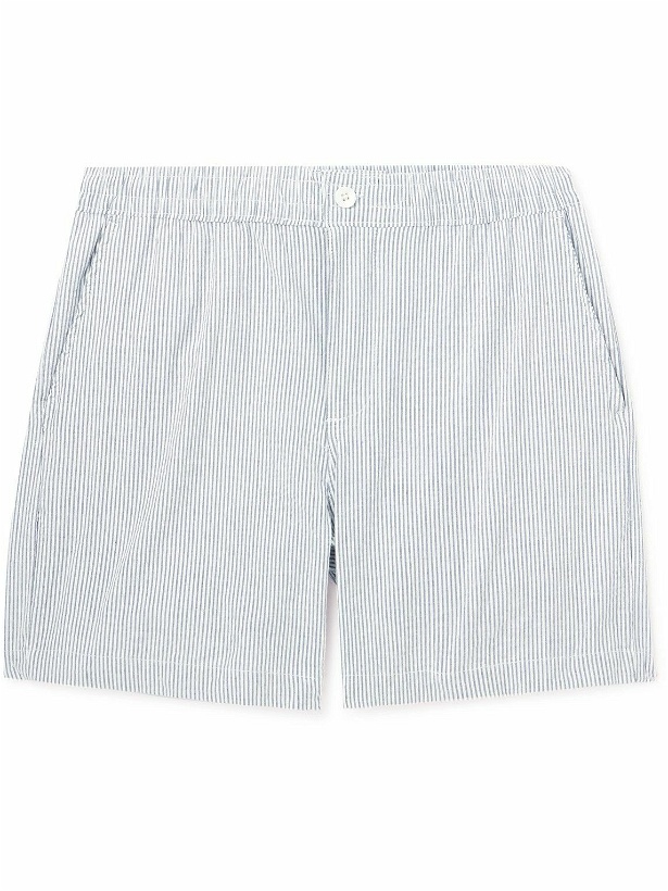 Photo: Onia - Straight-Leg Striped Stretch-Cotton Seersucker Shorts - Blue