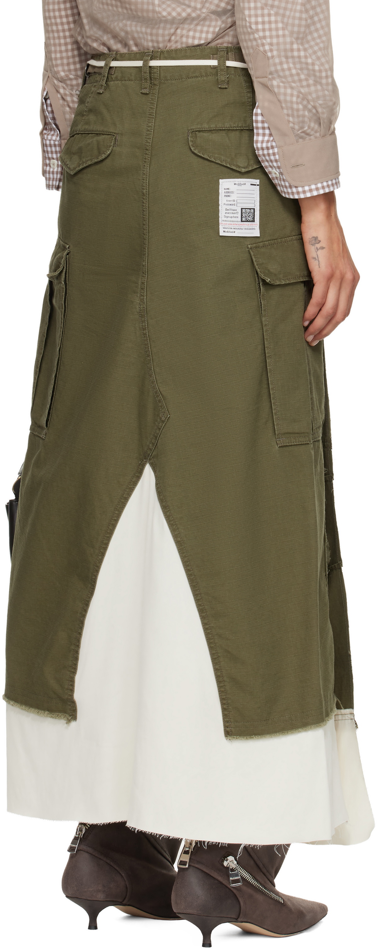 Maison MIHARA YASUHIRO Khaki Cargo Pants Pasted Midi Skirt