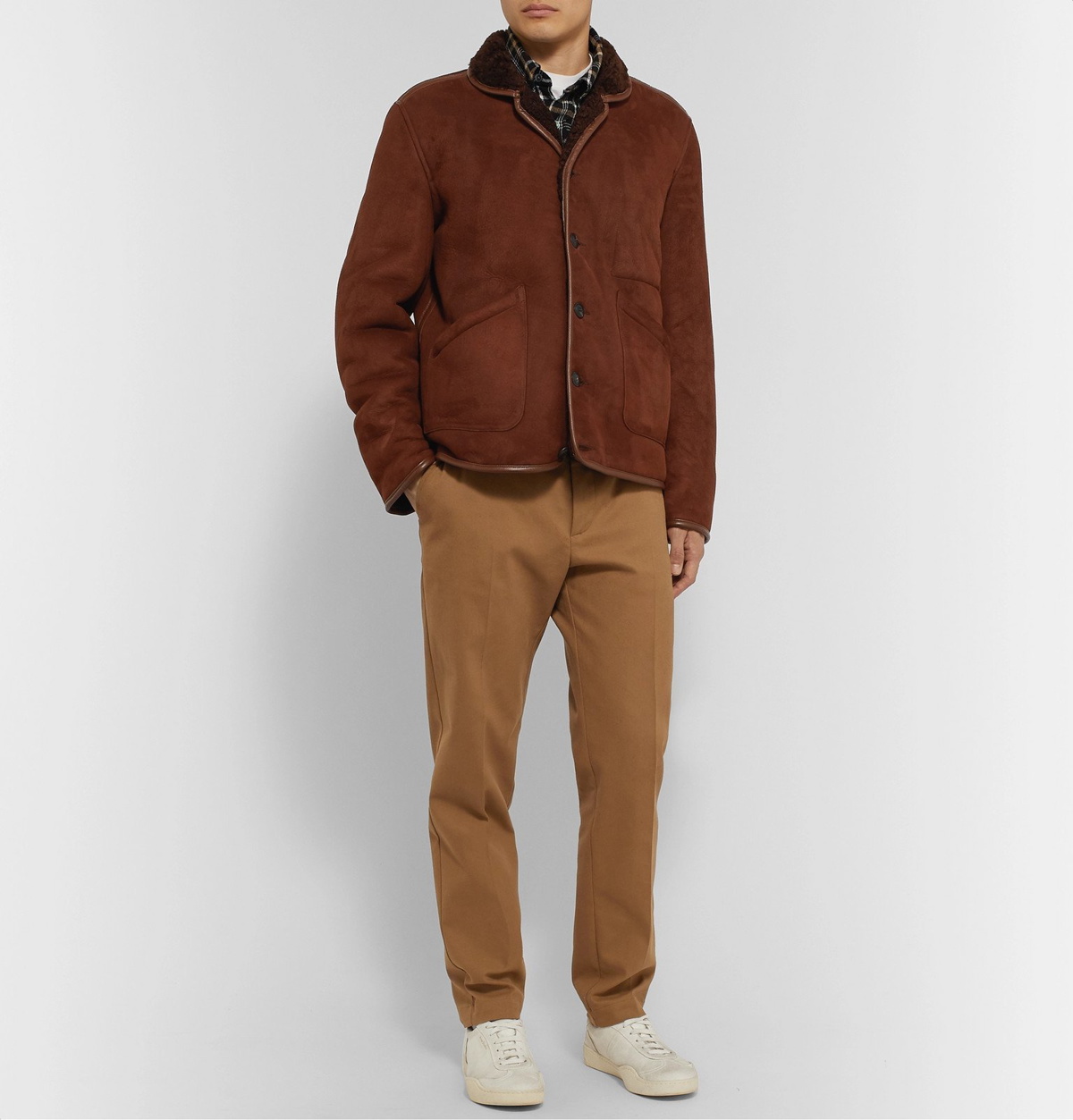 YMC - Leather-Trimmed Shearling Jacket - Brown YMC