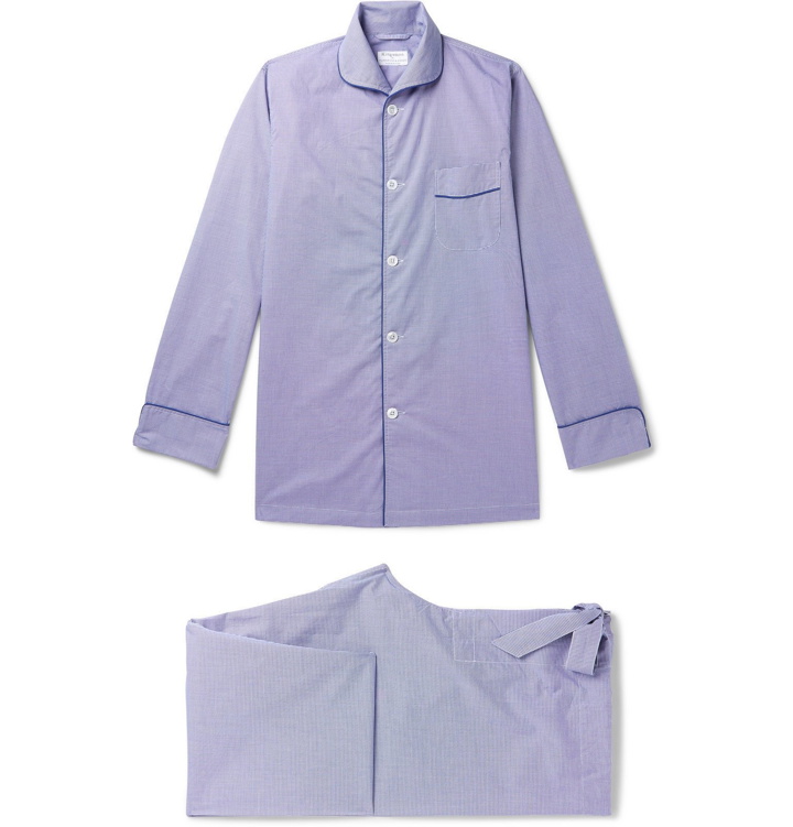 Photo: Kingsman - Turnbull & Asser Piped Gingham Cotton Pyjama Set - Blue