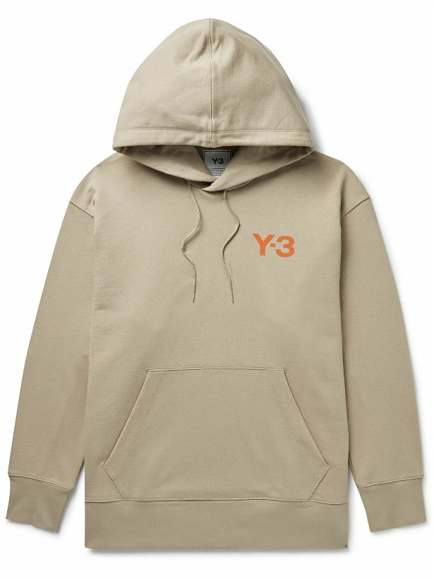 Photo: Y-3 - Logo-Print Cotton-Jersey Hoodie - Neutrals