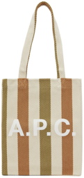 A.P.C. Beige Canvas Striped Lou Tote