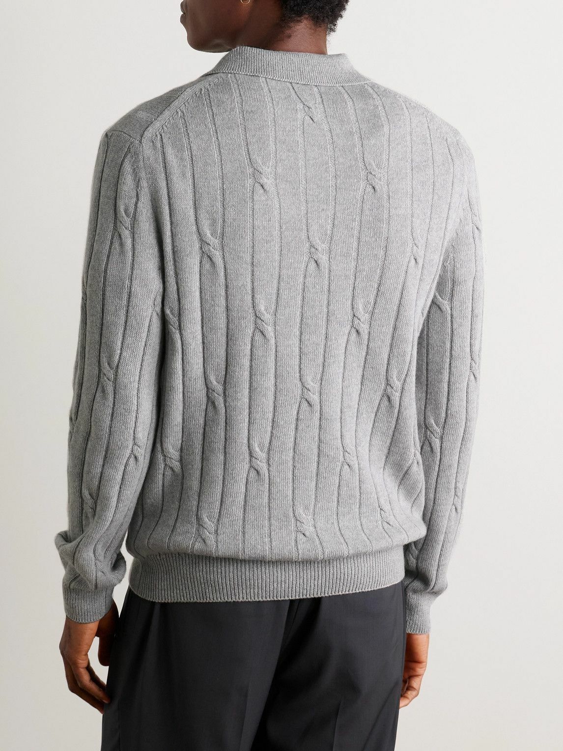 Incotex - Incotex Zanone Cable-Knit Virgin Wool and Cashmere-Blend Polo Shirt - Gray