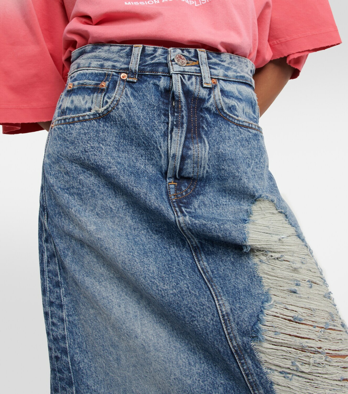 Vetements - Distressed denim maxi skirt Vetements