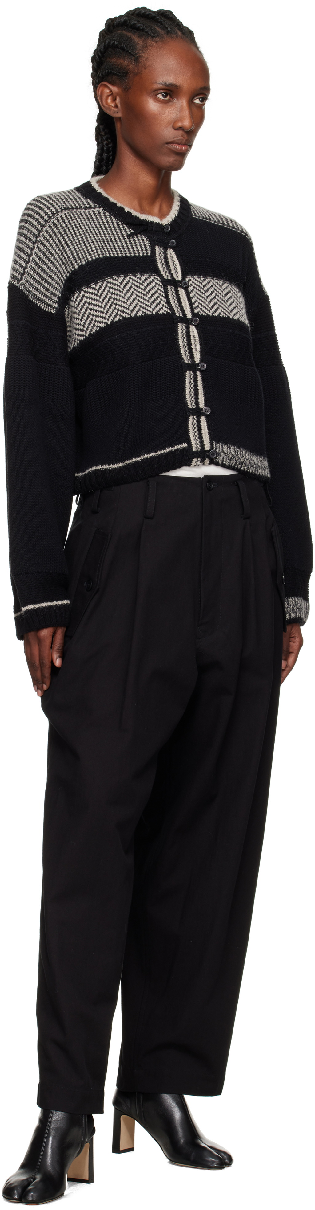 Y's Black U-Double Tuck Wide Trousers