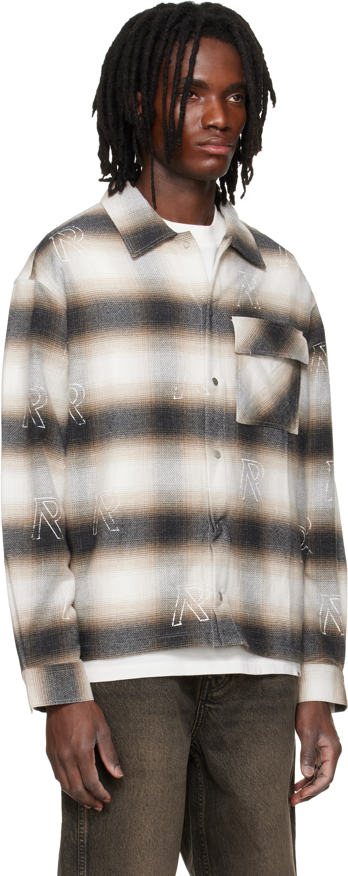 Represent White & Brown All Over Initial Flannel Shirt